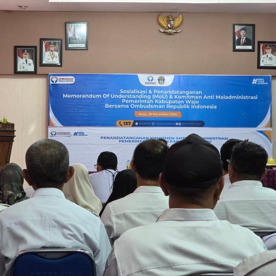 Sosialisasi dan Penandatangan MoUkomitmen Anti Maladministrasi Pemda Wajo Bersam,a Ombudsman
